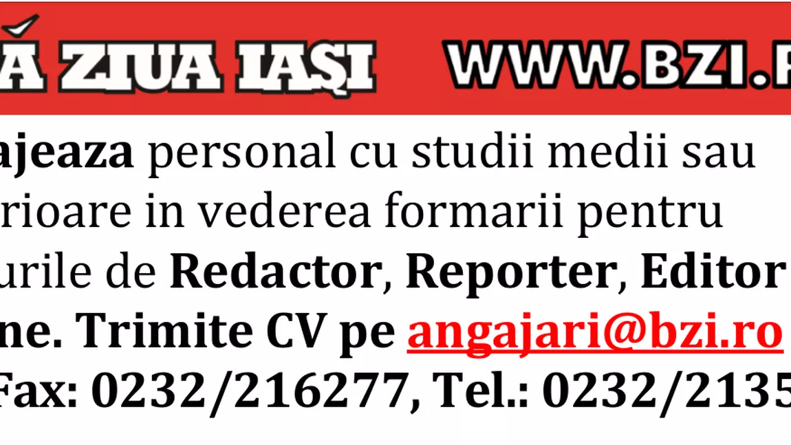 BUNA ZIUA IASI angajeaza Redactor, Reporter, Editor Online