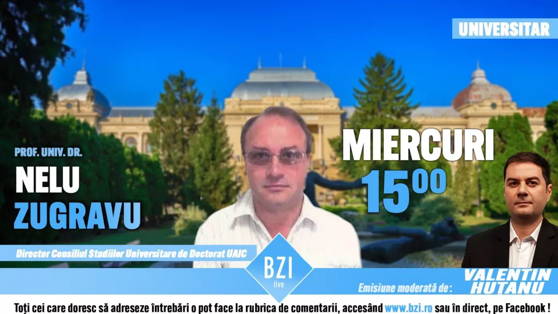 LIVE VIDEO - Dialog de clasă, ţinută academică şi istorică în Studioul BZI LIVE alături de prof. univ. dr. Nelu Zugravu, unul dintre cei mai apreciați universitari din domeniul Istoriei şi noul coordonator al Consiliului Studiilor Universitare de Doctorat de la Universitatea 