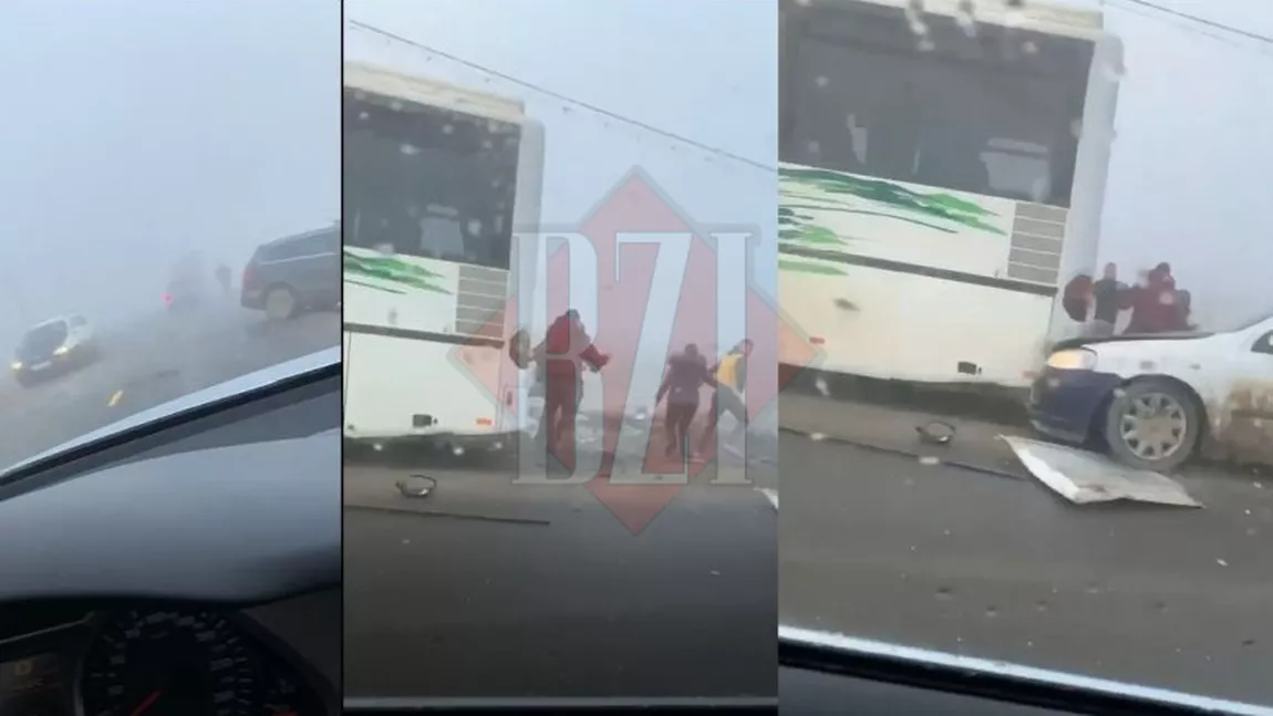La un pas de o tragedie la Iași! Iată momentul în care un autoturism intră în plin într-un autocar, provocând un accident rutier EXCLUSIV FOTO/ VIDEO