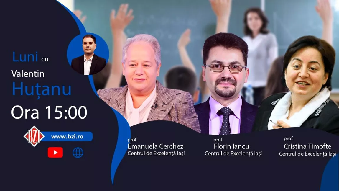 LIVE VIDEO - România Inteligentă! În Studioul BZI LIVE este programată o nouă ediție-dialog specială alături de profesorii Cristina Timofte, Emanuela Cerchez şi Florin Iancu, coordonatori ai Centrului de Excelență Iaşi, care aniversează 20 de ani - FOTO