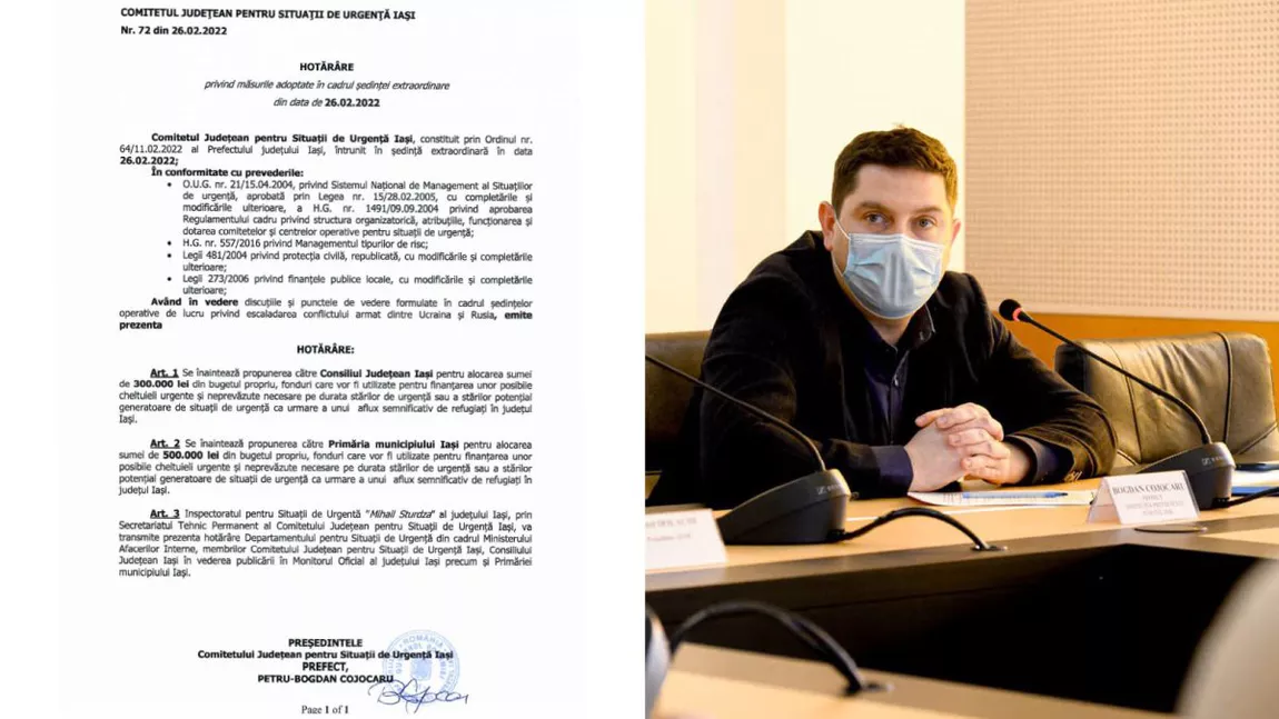 Prefectul Bogdan Cojocaru impune cheltuieli unor instituții din Iași! CJ și Primăria, puse la plată pentru refugiați - DOCUMENT