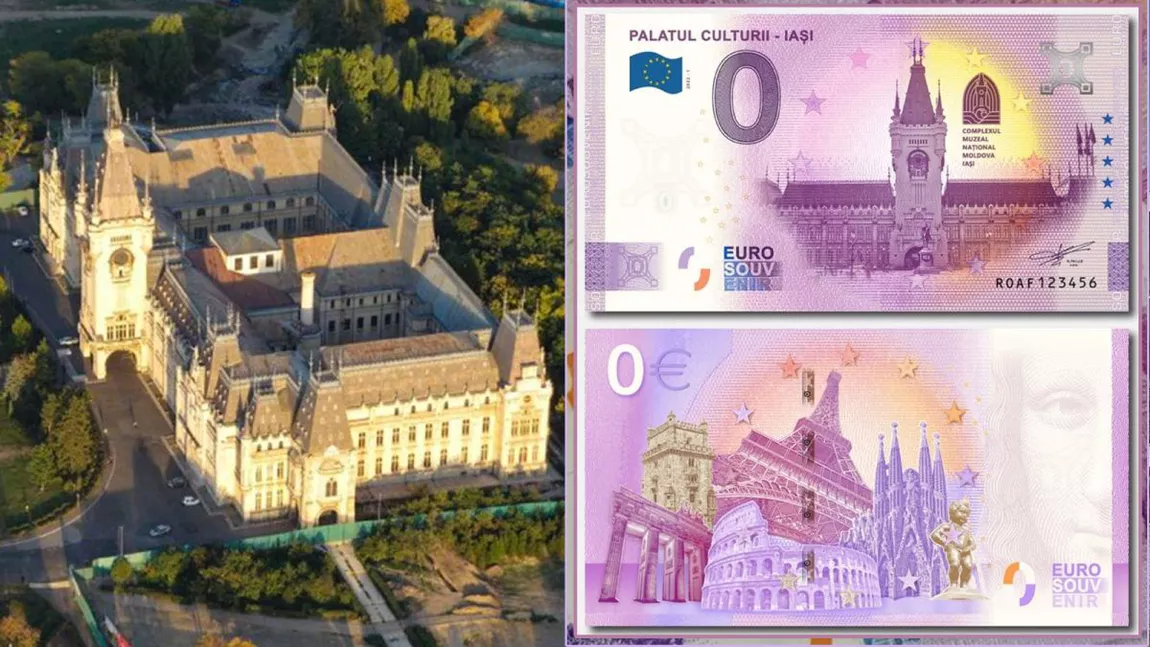 Inedit! Bancnotă-suvenir de 0 Euro cu imaginea Palatului Culturii din Iași