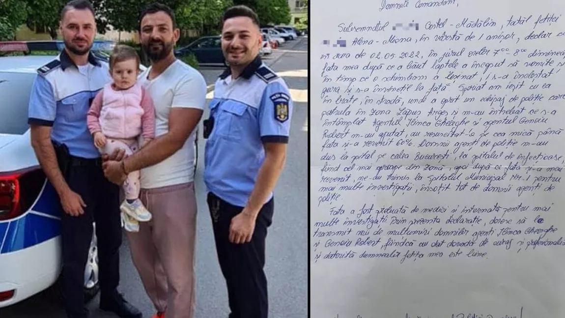 Doi polițiști, eroi după ce au salvat o fetiță de un an. 