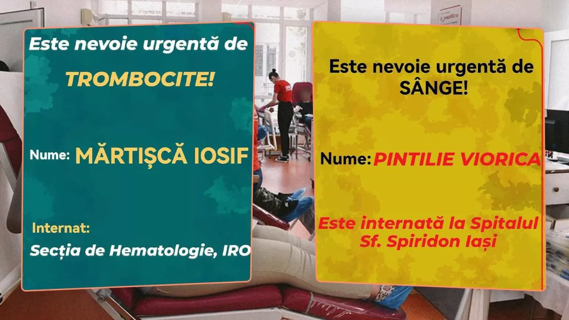 Este urgentă nevoie de sânge și trombocite la Iași! Doi pacienți se află în stare gravă 