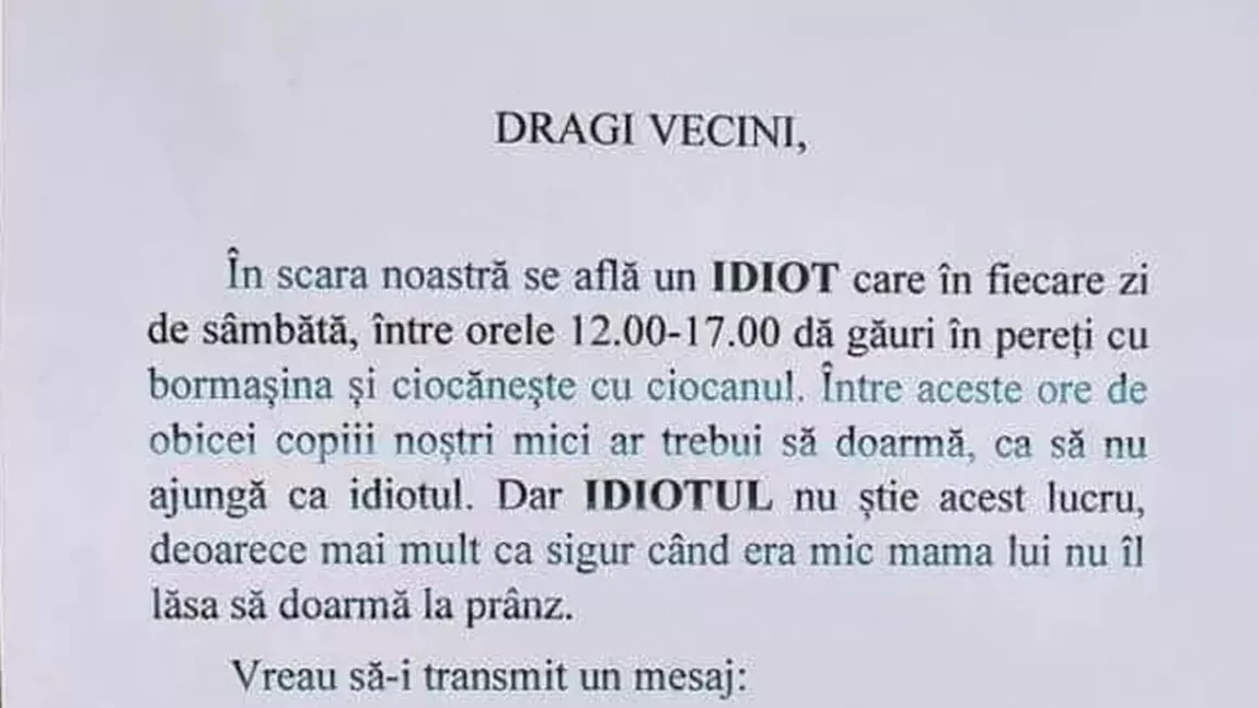 Mesajul viral lipit de un bărbat la intrarea în scară. Ce a putut să scrie acesta la avizier