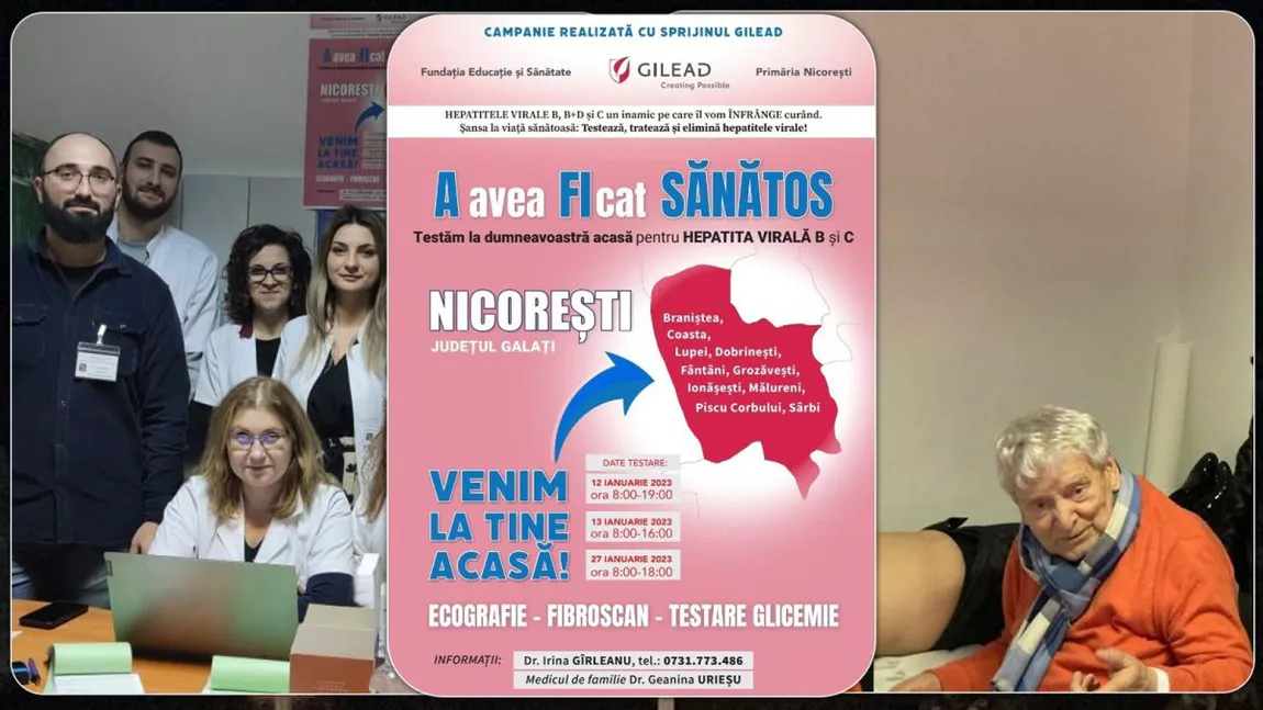 O echipă medicală, coordonată de prof. dr. Carol Stanciu și prof. dr. Anca Trifan, a testat locuitorii din comuna Nicorești, județul Galați, pentru hepatitele virale!