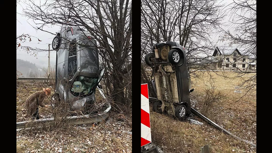 Accident rutier în judeţul Suceava. Un şofer a ajuns cu „maşina rachetă” în şanţ - FOTO