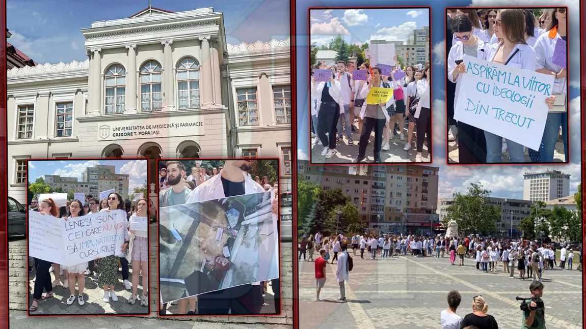 Sute de studenți au protestat luni în fața UMF Iași! Aceștia nu vor ca prezența la cursuri să fie obligatorie! Revolta a atins cote maxime: „10.000 de lei pentru cursuri de 2 lei” – FOTO/VIDEO