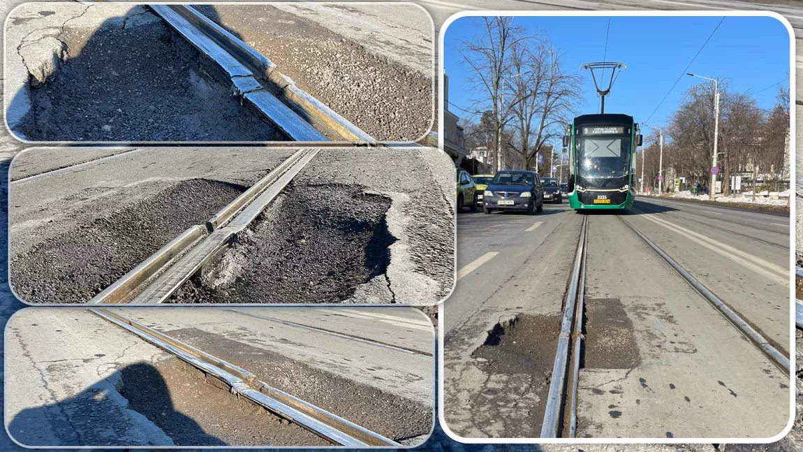 Inconștiență din partea celor de la CTP! Linia de tramvai a cedat complet în Copou, iar vagoanele pot să deraieze în orice moment - FOTO