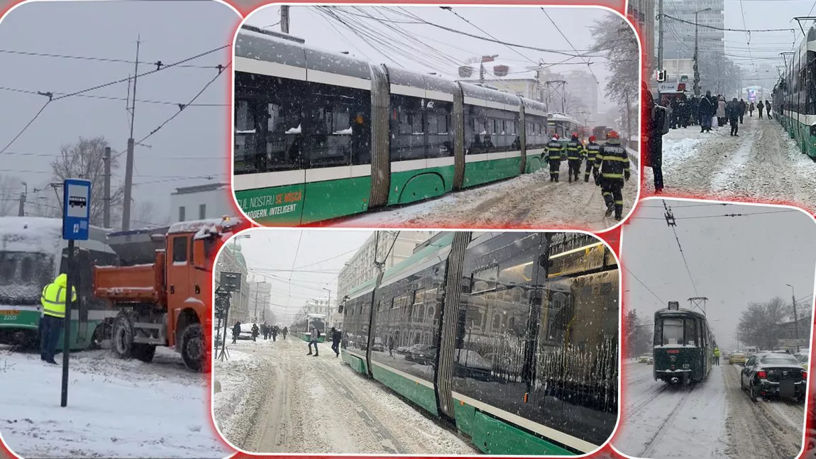 Așa arată transportul modern la Iași. Vatmanii au rămas cu tramvaiele în zăpadă din cauza macazurilor care nu funcționează: „Am rămas blocat 40 de minute, m-au înjurat și călătorii” - FOTO/VIDEO