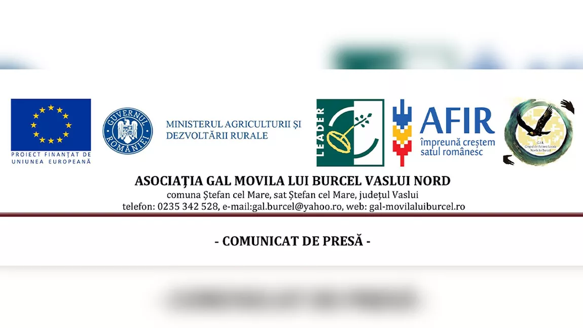 COMUNICAT DE PRESĂ - ASOCIAŢIA GAL MOVILA LUI BURCEL VASLUI NORD