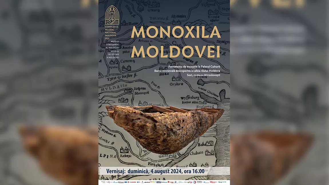 „Monoxila Moldovei”, barca medievală descoperită în albia râului Moldova, expusă la Palatul Culturii din Iași