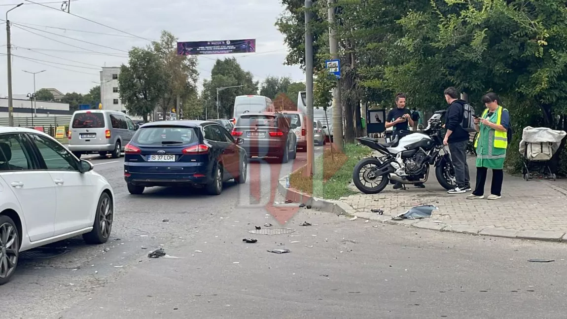 Accident rutier la Iași! O persoană a fost rănită în urma coliziunii dintre un autoturism și o motocicletă - UPDATE