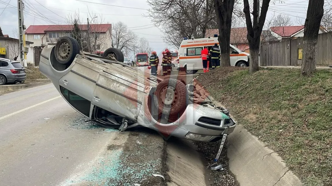 Accident rutier grav în Lunca Cetățuii! Un autoturism s-a răsturnat. Circulația este blocată - EXCLUSIV