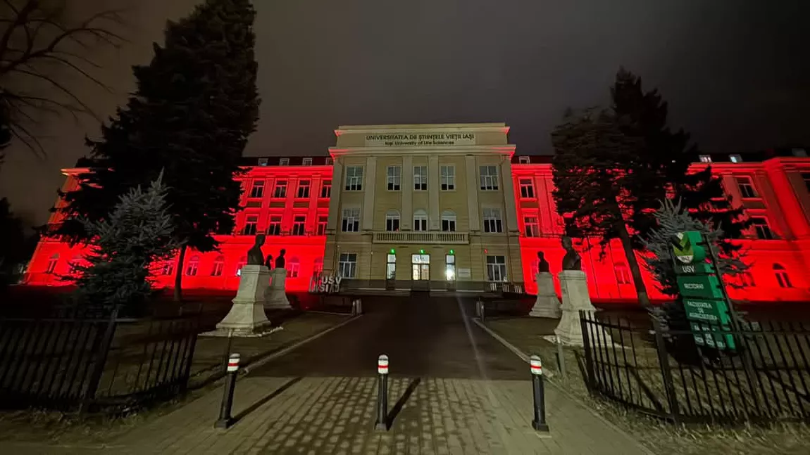 Universitatea de Ştiinţele Vieții „Ion Ionescu de la Brad” Iaşi, iluminată în roșu de Ziua Europeană a Numărului de Urgență 112