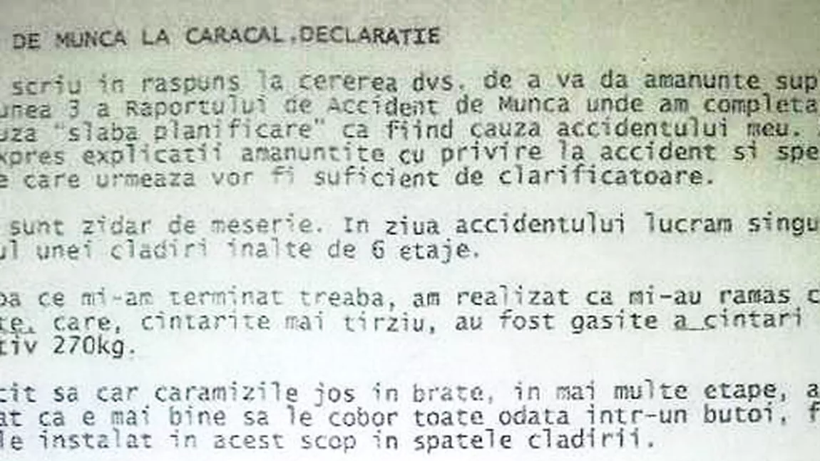 Accident de munca la Caracal - DECLARATIE