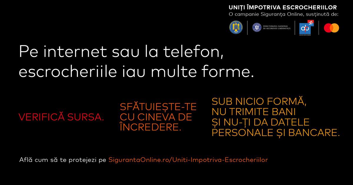 Poliția Română, DNSC, ARB și Mastercard lansează o campanie națională împotriva escrocheriilor