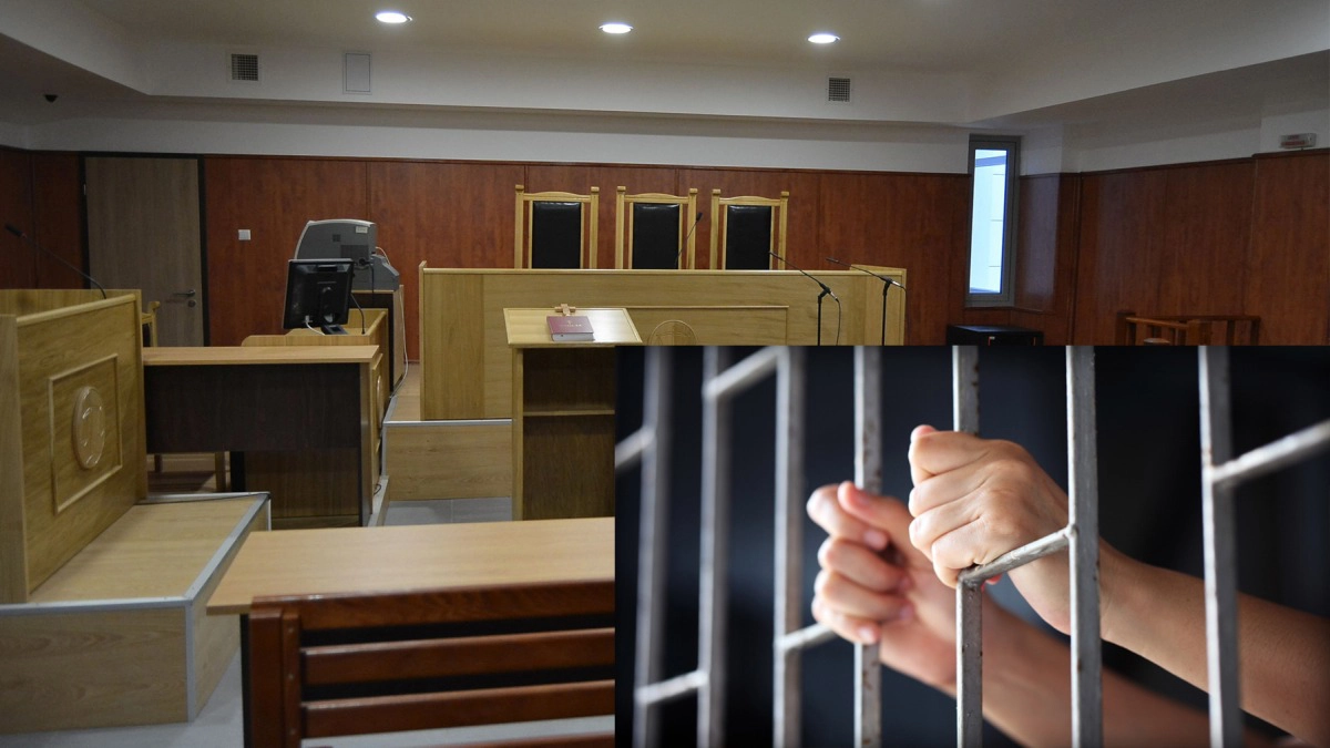 Un-bărbat-cu-mâinile-pe-gratii-în-penitenciar-și-o-sală-de-judecată