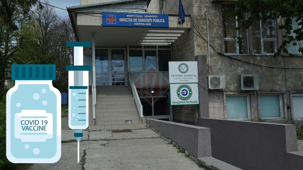 Intrarea-de-la-DSP-Iași-și-o-seringă-cu-serul-Influvac-(vaccinul-antigripal)
