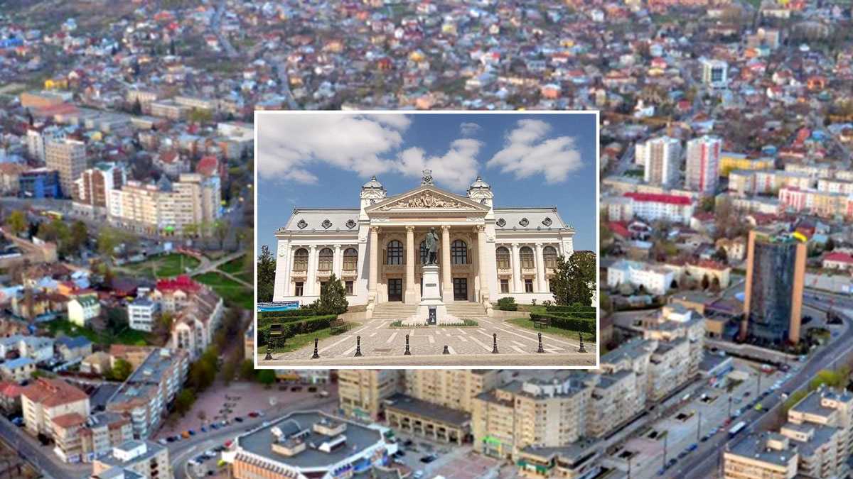 Vedere-aeriană-cu-zona-centrală-a-orașului-sediul-Teatrului-Național-Vasile-Alecsandri-din-Iași