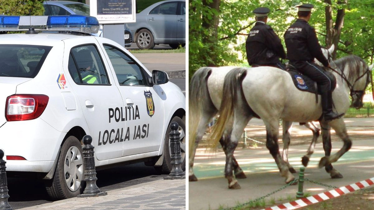 Mașina-poliției-Locale-și-polițiști-călare-pe-străzile-din-muncipiul-Iași