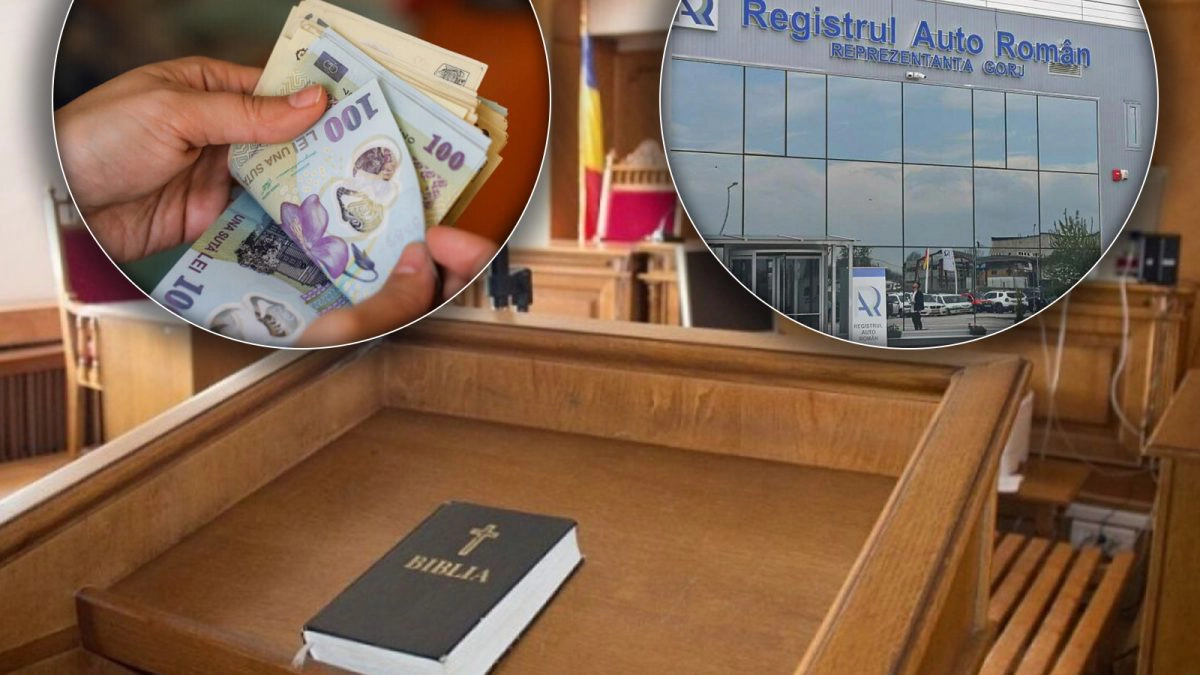 Un-bărbat-cu-bani-în-mână,-sediul-RAR-și-o-sală-de-judecată
