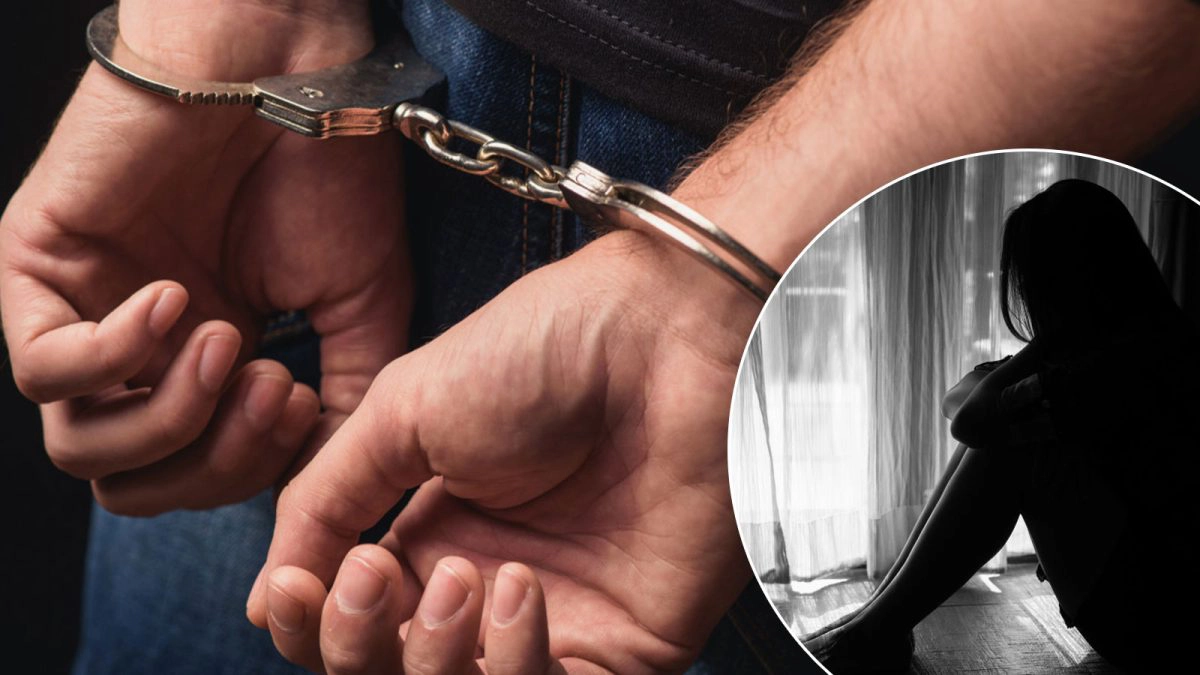 Un-individ-cu-mâinile-încătușate-la-spate-și-o-tânără-care-plânge