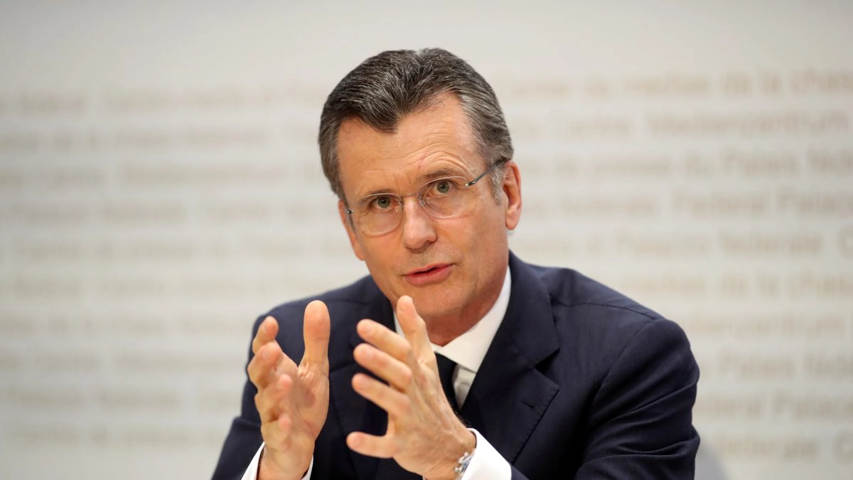 Philipp Hildebrand speaks during a news conference, in Bern