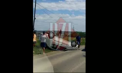 Accident rutier în Miroslava. Un autoturism s-a răsturnat