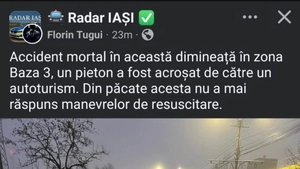 Accident mortal în baza 3. Un pieton a decedat după ce a fost izbit în plin pe trece