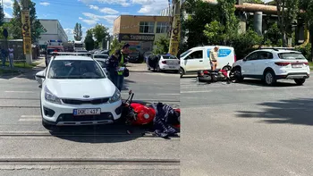Accident rutier în Tudor Vladimirescu. Un motociclist a fost lovit de un autoturism 8211 FOTO