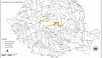 Avertizare hidrologică emisă de Institutul Național de Hidrologie. Cod galben și portocaliu