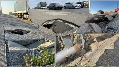 Imaginile unui dezastru! Sute de oameni își riscă viața zilnic, când trec peste acest pod. Plăcile de beton sunt sparte, iar barele de fier abia se mai țin