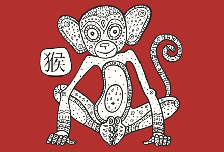 ilustratie maimuta fundal rosu