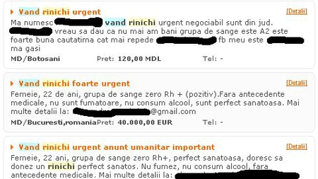 Romanii isi vand...ORGANELE. Vezi cat costa un rinichi sau un plaman