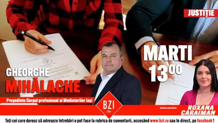 LIVE VIDEO - Emisiune de maxim interes, despre conflicte în timp de pandemie cu coronavirus, cu șeful mediatorilor ieșeni, Gheorghe Mihălache - FOTO