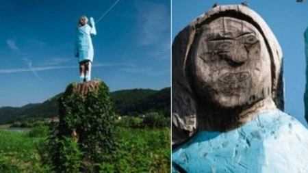 O sculptură a Melaniei Trump, incendiată în orașul său natal