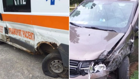 Accident rutier în Podu Iloaiei din Iaşi. O maşină a intrat în coliziune cu un echipaj SAJ - FOTO (EXCLUSIV)