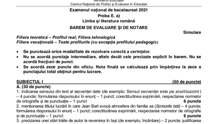 Baremele de la simularea probei de Limba Română la Bacalaureat 2021, publicate de Ministerul Educației și Cercetării