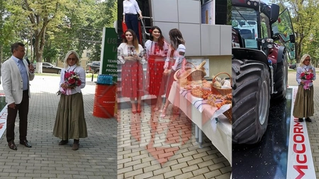 Prima femeie care traversează România cu tractorul a ajuns la Iaşi. Rectorul Universtității de Ştiinţele Vieții, prof. univ. dr. ing. Gerard Jităreanu, a așteptat-o cu un buchet cu flori- GALERIE FOTO/ VIDEO -UPDATE