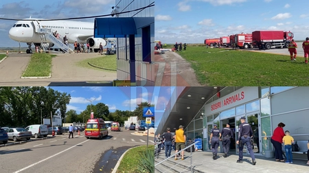 Filmul complet al incidentului care a mobilizat zeci de autospeciale pe Aeroportul Iași! Peste 100 de pasageri din cursa Wizz Air de la Bergamo au fost în pericol. Aeronava s-a învârtit minute bune deasupra aerogării - GALERIE FOTO / VIDEO