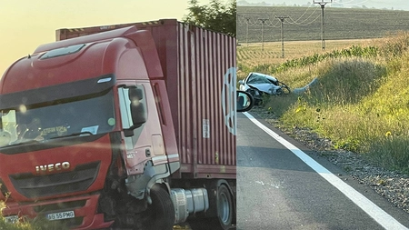 Accident rutier la intrarea în Târgu Frumos din județul Iași! Coliziune între un autoturism şi un TIR - FOTO