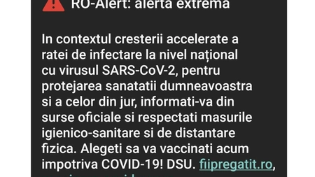 Mesaj Ro-Alert trimis ieşenilor, în contextul creşterii accelerate a numărului de cazuri Covid-19