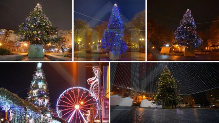 Vă plac? Aceștia sunt brazii împodobiți cu care se laudă Iașul! Globuri vechi, aruncate printre crengi, și câteva ghirlande luminoase, la fel de 