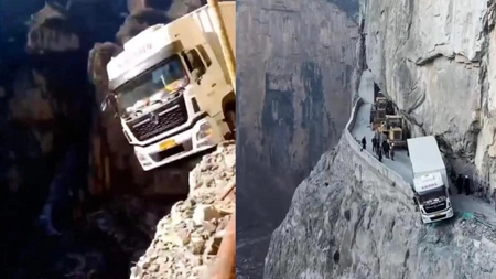 Un camion a rămas suspendat pe marginea unei prăpăstii. În ce stare se află șoferul