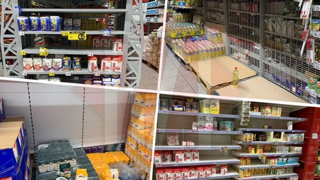 Încep să dispară produsele de bază de pe rafturile hipermarket-urilor din Iași. Ieșenii se înghesuie la rafturile cu ulei, făină sau zahăr