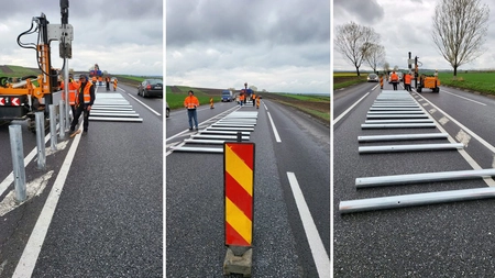 Schimbări pe drumul național 28, lângă Bălțați! Se montează un parapet pe mijlocul celui mai blestemat drum din Iași- GALERIE FOTO