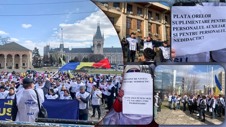 Sute de angajați din sistemul de învățământ au protestat în fața Prefecturii Iași! „Am un salariu de 2.000 de lei, nu s-a mai pomenit în toată țara așa ceva” - GALERIE FOTO/VIDEO