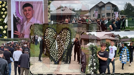 O inimă uriașă din trandafiri albi a deschis cortegiul funerar al tânărului asasinat lângă casă, la petrecerea de majorat: „Nu te vom uita niciodată, sufletul nostru drag” – ATENȚIE! GALERIE FOTO CARE VĂ POATE AFECTA EMOȚIONAL