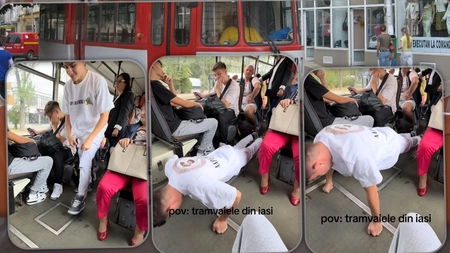 Spectacol într-un mijloc de transport public din Iași! Un adolescent s-a crezut în sala de sport și a început să facă flotări printre călători – FOTO/VIDEO